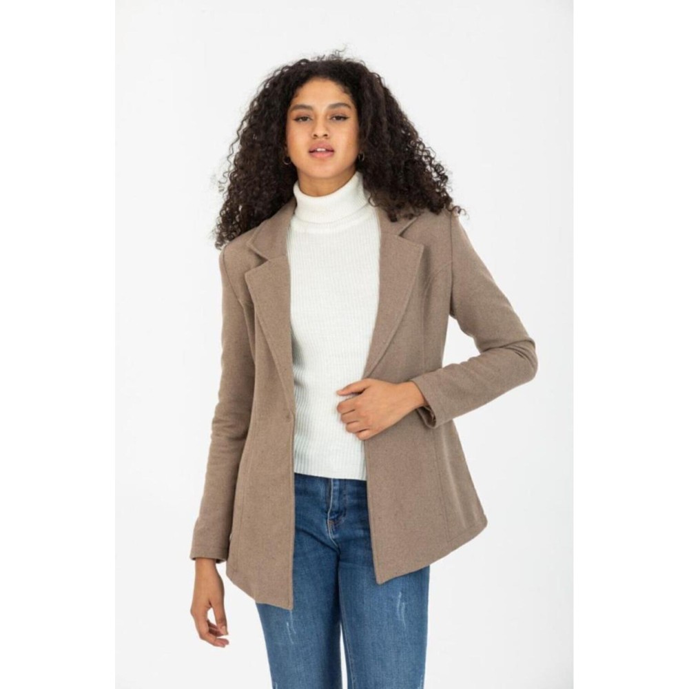 Pasaklı Giyim Pasaklı Giyim Kadın Astarlı Kaşe Blazer Ceket Vizon - Premium Kadın Giyim