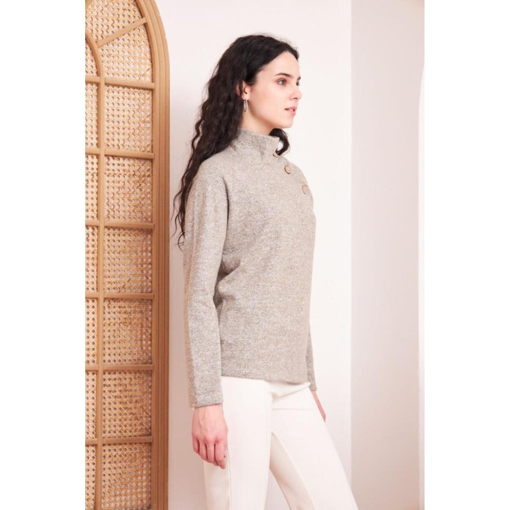 Pasaklı Giyim Pasaklı Giyim Kadın Balıkçı Yaka Düğmeli Yumoş Yün Kazak Pudra - Premium Kadın Giyim