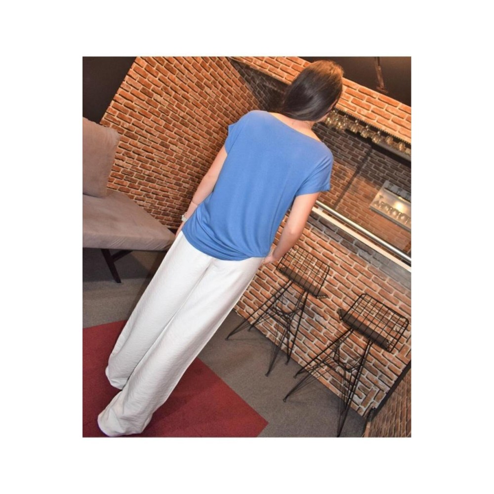 Pasaklı Giyim Pasaklı Giyim Kadın Renk Bloklu Kısa Kollu Salaş Penye T-shirt İndigo Beyaz - Premium Kadın Giyim