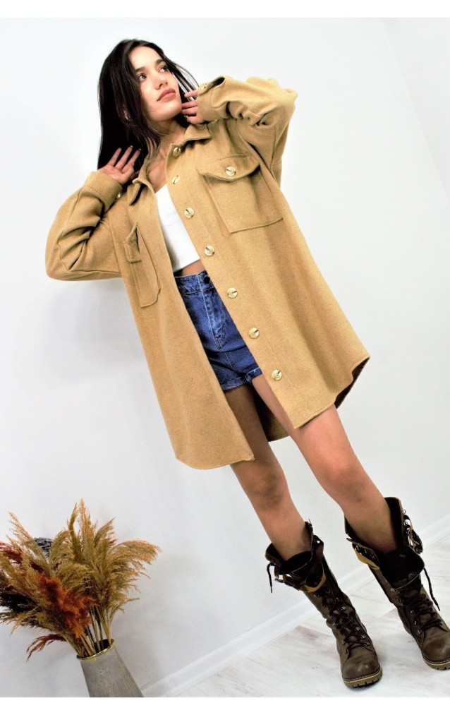 Pasaklı Giyim Kadın Kaşe Yün Oduncu Gömlek 3270250 Camel