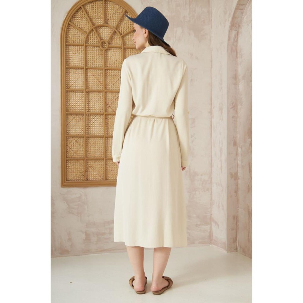 Pasaklı Giyim Pasaklı Giyim Kadın %100 Viskon Tam Boy Gömlek Elbise -1490363 Taş - Premium Kadın Giyim