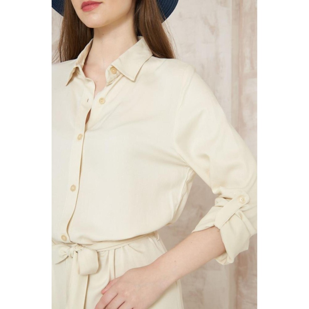 Pasaklı Giyim Pasaklı Giyim Kadın %100 Viskon Tam Boy Gömlek Elbise -1490363 Taş - Premium Kadın Giyim