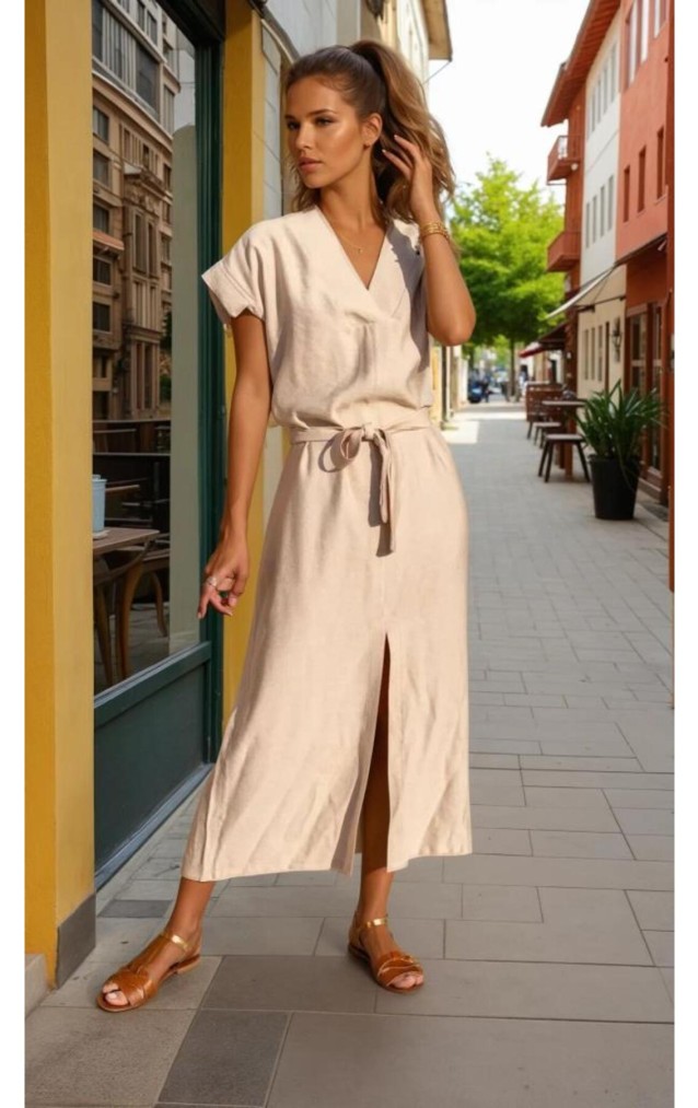 Pasaklı Giyim Kadın Yırtmaçlı Elbise 3221420 Taş