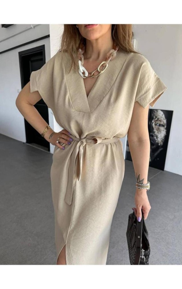 Pasaklı Giyim Kadın Yırtmaçlı Elbise 3221420 Taş