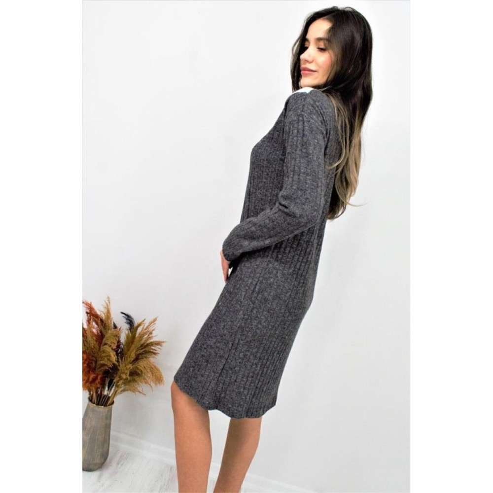 Pasaklı Giyim Pasaklı Giyim Kadın Garnili Yumoş Triko Elbise Antrasit - Premium Kadın Giyim