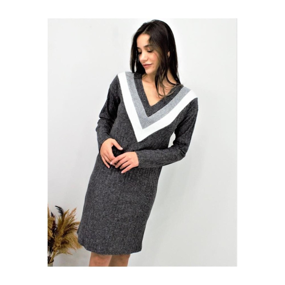 Pasaklı Giyim Pasaklı Giyim Kadın Garnili Yumoş Triko Elbise Antrasit - Premium Kadın Giyim