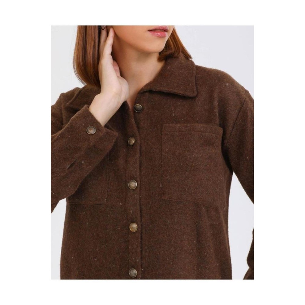 Pasaklı Giyim Pasaklı Giyim Kadın Yün Gömlek Kahverengi - Premium Kadın Giyim