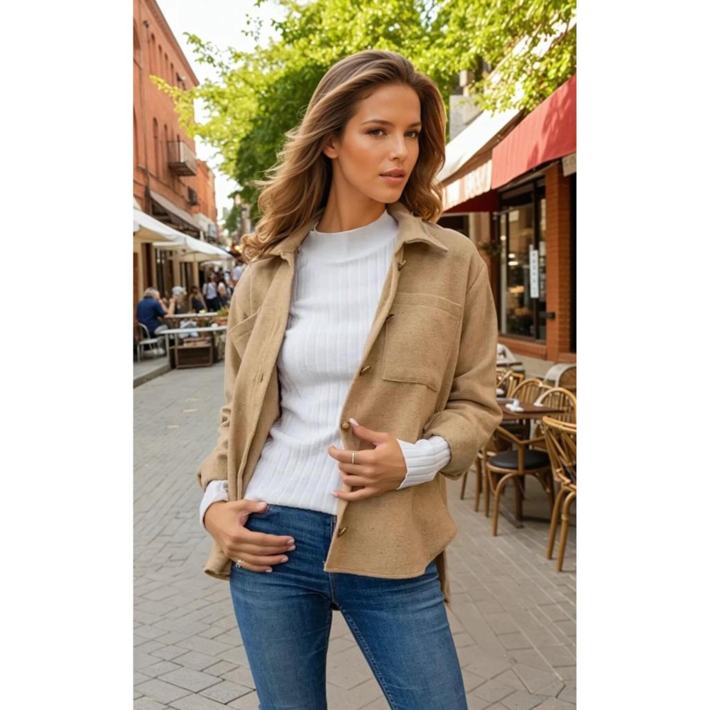 Pasaklı Giyim Pasaklı Giyim Kadın Yün Gömlek Camel - Premium Kadın Giyim