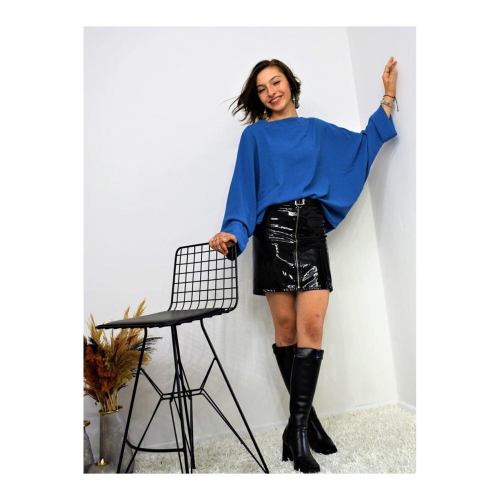 Pasaklı Giyim Pasaklı Giyim Kadın Yarasa Duble Kol Ekstra Oversize Bluz İndigo - Premium Kadın Giyim