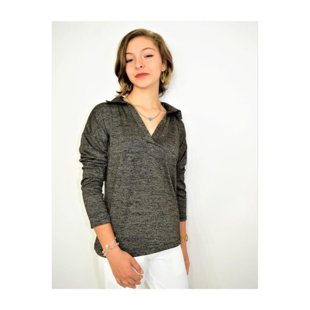 Pasaklı Giyim Pasaklı Giyim Kadın Polo Yaka Keten Bluz Antrasit - Premium Kadın Giyim