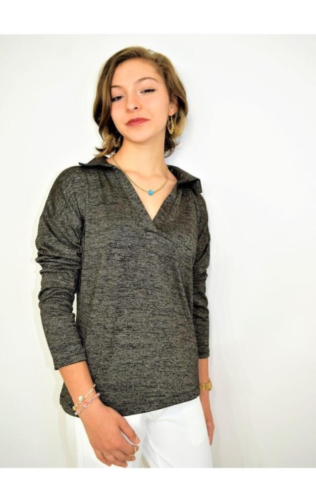 Pasaklı Giyim Kadın Polo Yaka Keten Bluz 2749 Antrasit