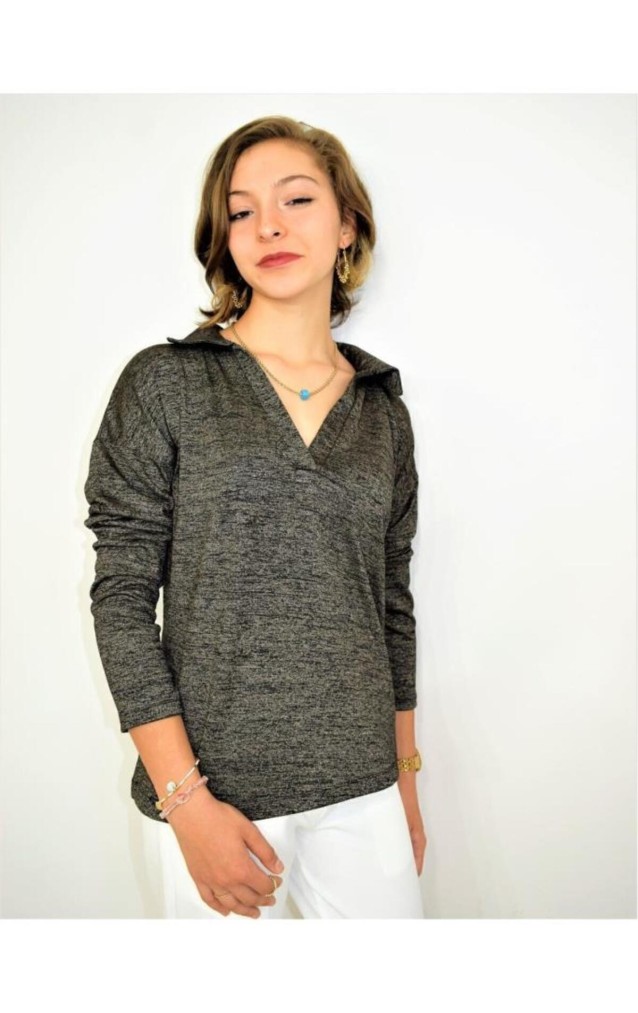 Pasaklı Giyim Kadın Polo Yaka Keten Bluz 2749 Antrasit