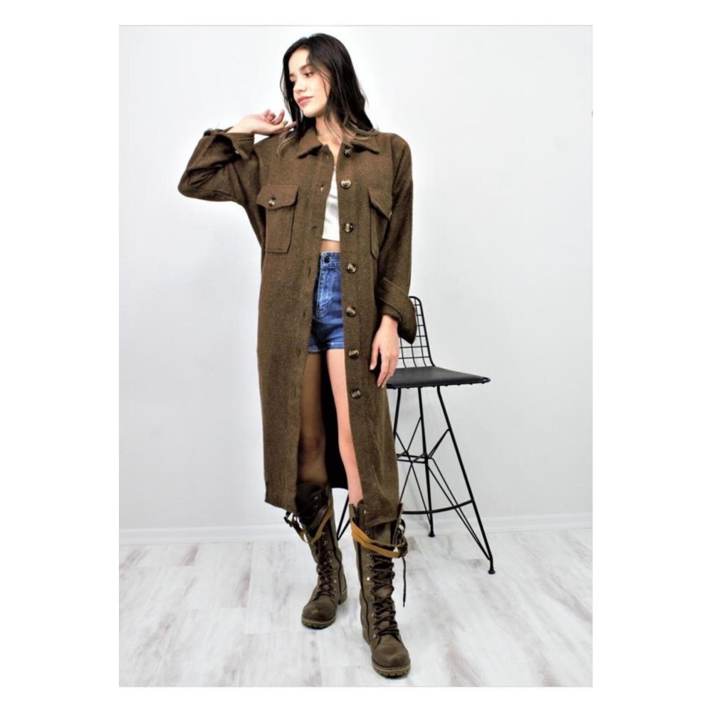 Pasaklı Giyim Pasaklı Giyim Kaşe Uzun Oduncu Tunik Elbise Kahverengi - Premium Kadın Giyim