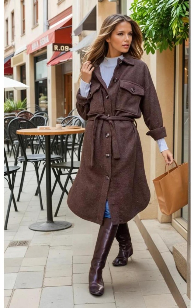 Pasaklı Giyim Kaşe Uzun Oduncu Tunik Elbise 3280350 Kahverengi