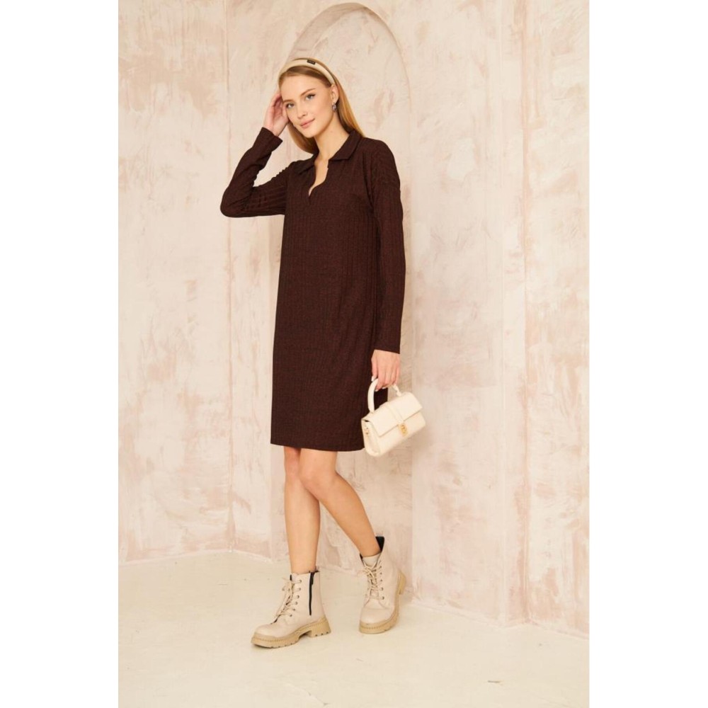 Pasaklı Giyim Pasaklı Giyim Polo Yaka Triko Elbise Bordo - Premium Kadın Giyim