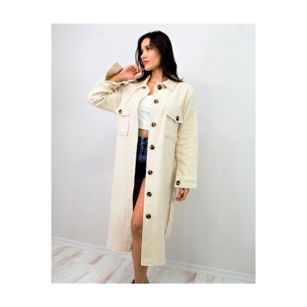 Pasaklı Giyim Pasaklı Giyim Kaşe Uzun Oduncu Tunik Elbise Ekru - Premium Kadın Giyim