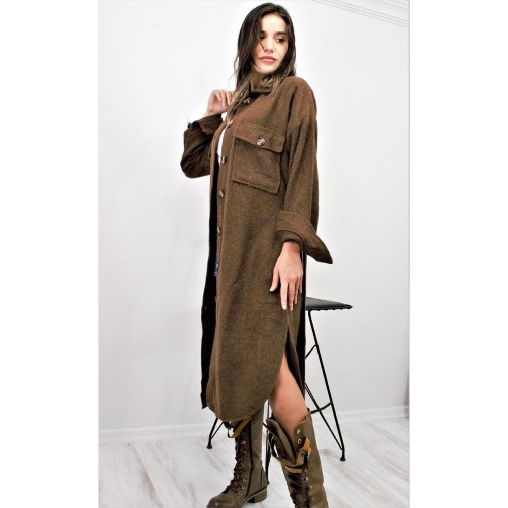 Pasaklı Giyim Pasaklı Giyim Kaşe Uzun Oduncu Tunik Elbise Kahverengi - Premium Kadın Giyim