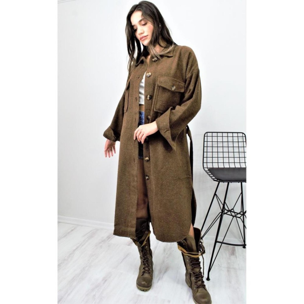 Pasaklı Giyim Pasaklı Giyim Kaşe Uzun Oduncu Tunik Elbise Kahverengi - Premium Kadın Giyim