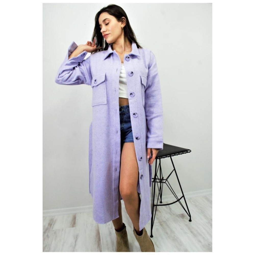 Pasaklı Giyim Pasaklı Giyim Kaşe Uzun Oduncu Tunik Elbise Lila - Premium Kadın Giyim