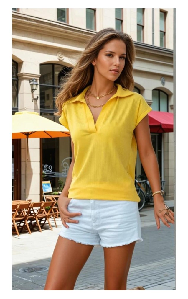 Pasaklı Giyim Kadın Kaşkorse Viskon Polo Yaka T-shirt 2879242 Sarı