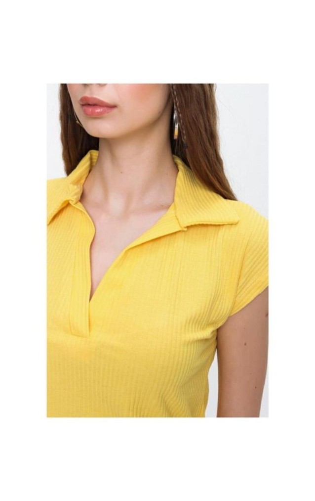 Pasaklı Giyim Kadın Kaşkorse Viskon Polo Yaka T-shirt 2879242 Sarı