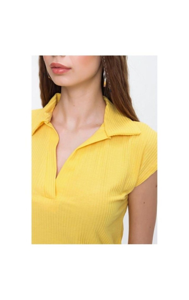 Pasaklı Giyim Kadın Kaşkorse Viskon Polo Yaka T-shirt 2879242 Sarı