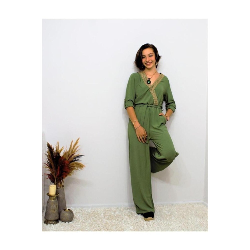 Pasaklı Giyim Pasaklı Giyim Kadın Hasır Detaylı Tulum Haki - Premium Kadın Giyim