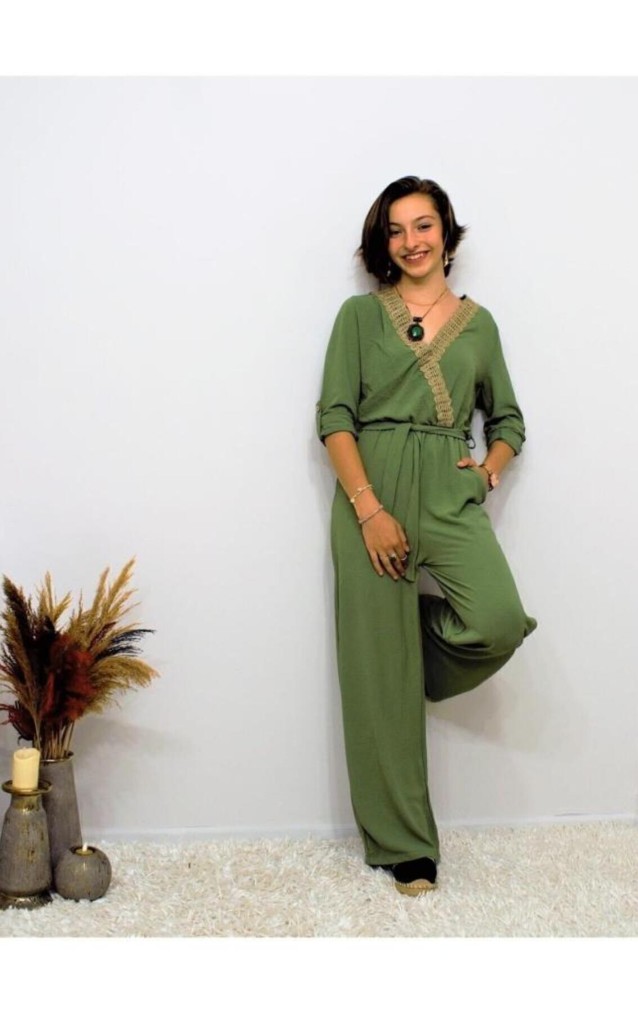 Pasaklı Giyim Kadın Hasır Detaylı Tulum 2946462 Haki