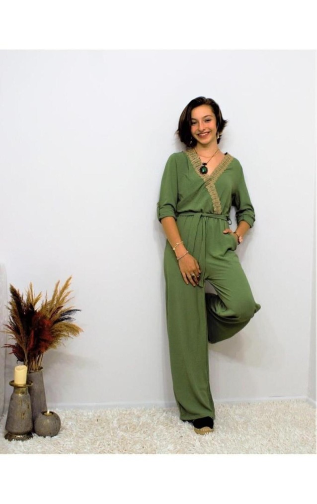 Pasaklı Giyim Kadın Hasır Detaylı Tulum 2946462 Haki