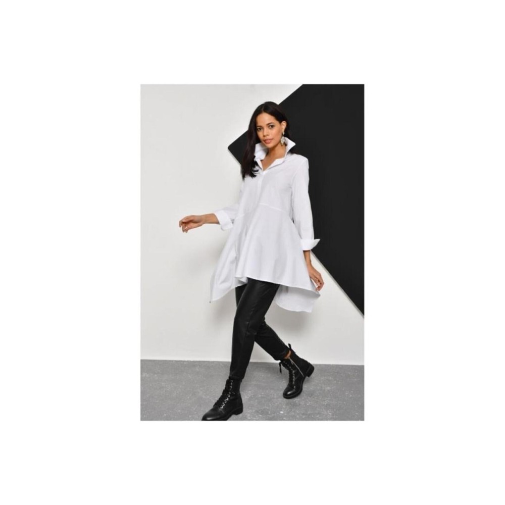 Pasaklı Giyim Pasaklı Giyim Kadın Asimetrik Tunik Gömlek-Tesettüre Uygun Beyaz - Premium Kadın Giyim