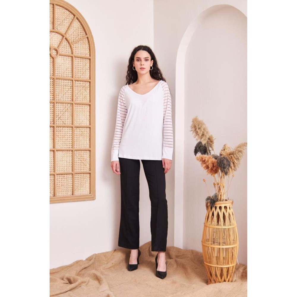 Pasaklı Giyim Pasaklı Giyim Kadın Kol Detaylı Bluz Beyaz - Premium Kadın Giyim