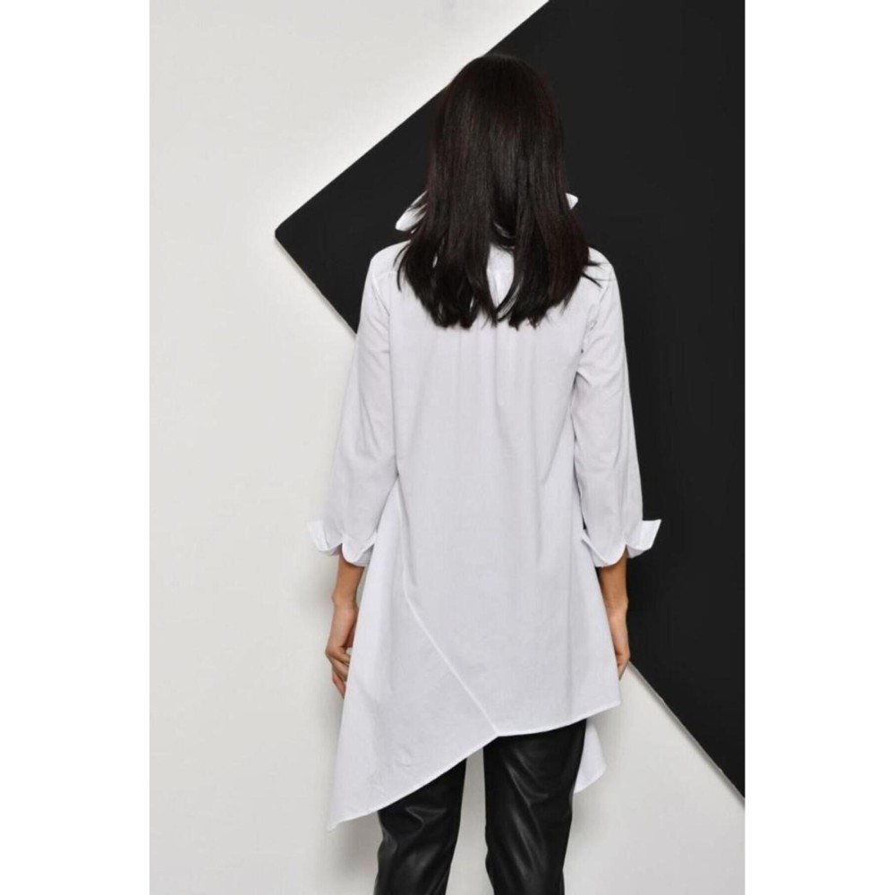 Pasaklı Giyim Pasaklı Giyim Kadın Asimetrik Tunik Gömlek-Tesettüre Uygun Beyaz - Premium Kadın Giyim