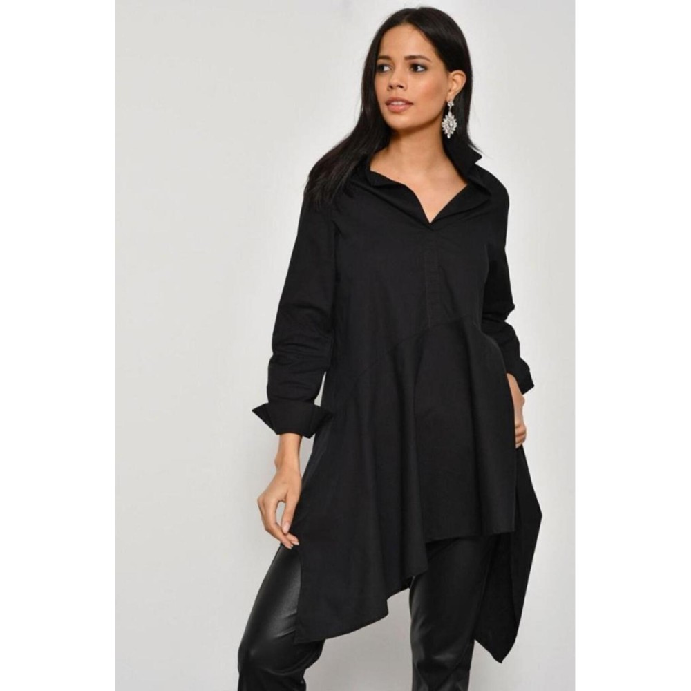 Pasaklı Giyim Pasaklı Giyim Kadın Asimetrik Tunik Gömlek-Tesettüre Uygun Siyah - Premium Kadın Giyim