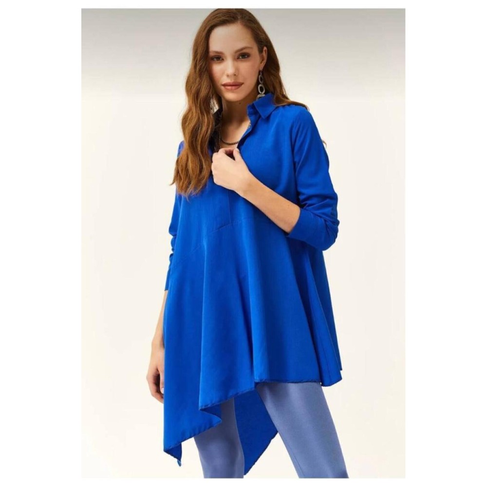 Pasaklı Giyim Pasaklı Giyim Kadın Asimetrik Tunik Gömlek-Tesettüre Uygun Saks - Premium Kadın Giyim