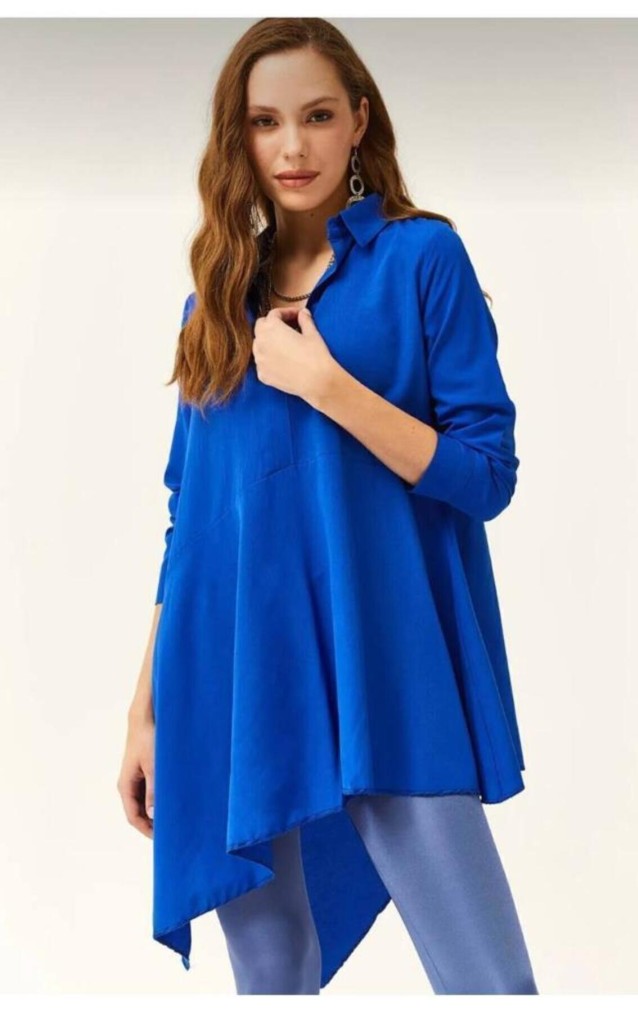 Pasaklı Giyim Kadın Asimetrik Tunik Gömlek-Tesettüre Uygun 4912264 Saks