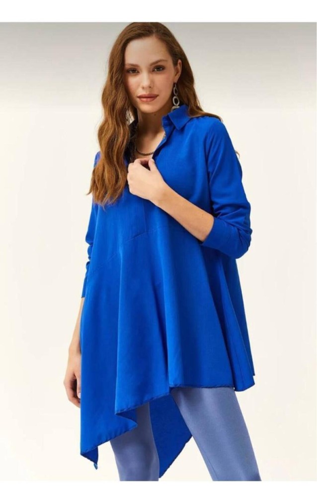 Pasaklı Giyim Kadın Asimetrik Tunik Gömlek-Tesettüre Uygun 4912264 Saks