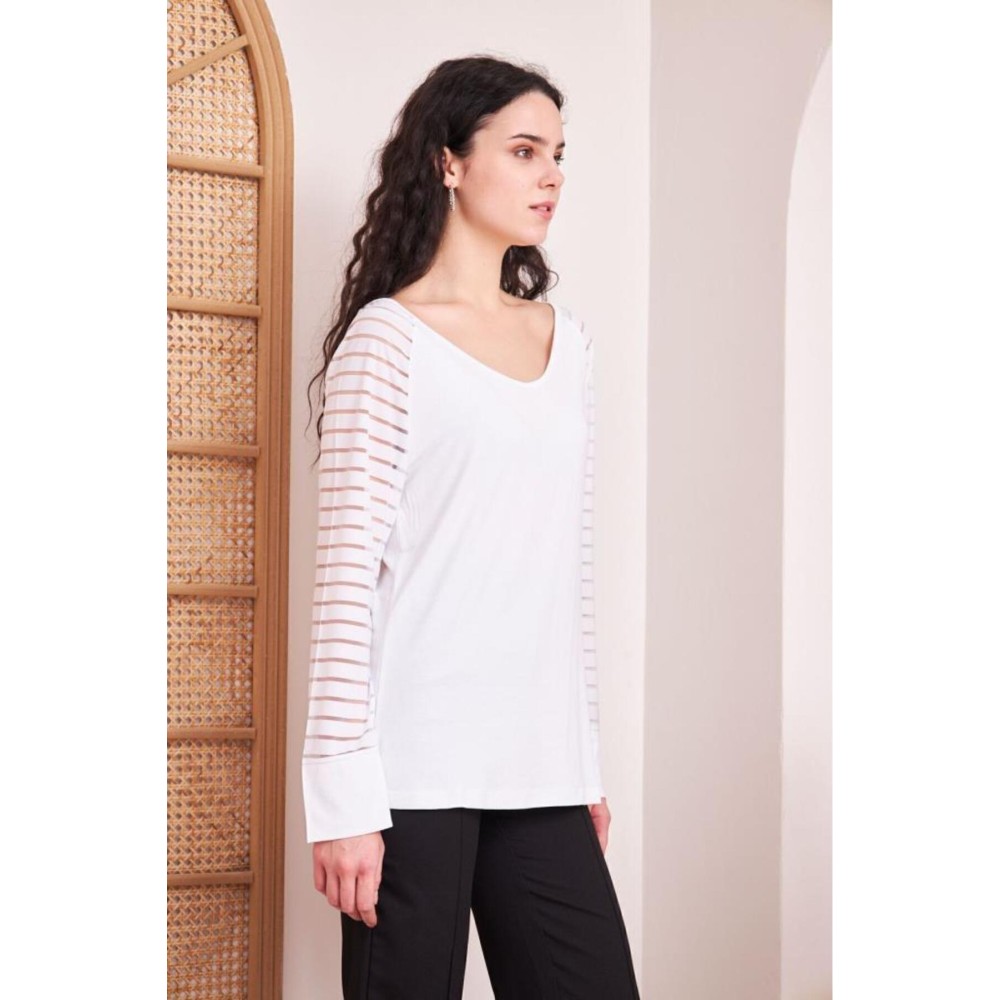 Pasaklı Giyim Pasaklı Giyim Kadın Kol Detaylı Bluz Beyaz - Premium Kadın Giyim