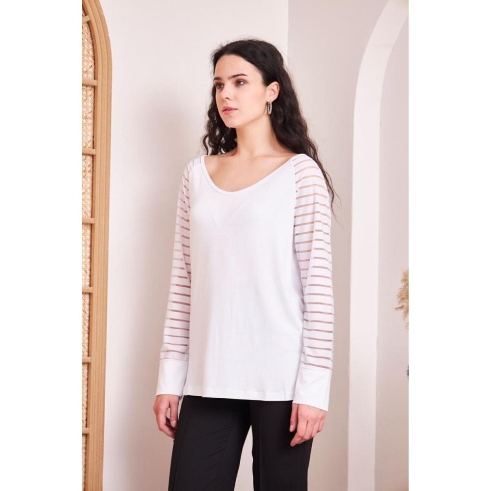 Pasaklı Giyim Pasaklı Giyim Kadın Kol Detaylı Bluz Beyaz - Premium Kadın Giyim