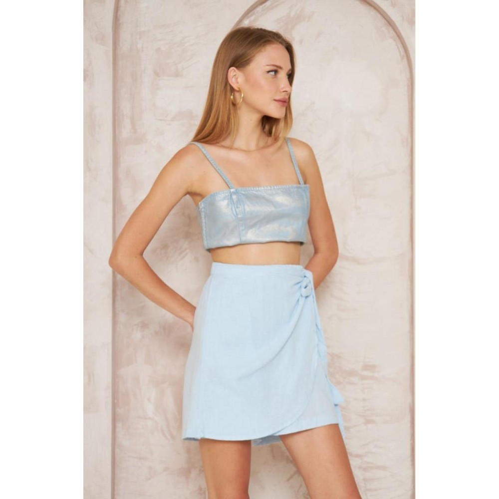Pasaklı Giyim Pasaklı Giyim Kadın Müslin Pamuk Yandan Bağlamalı Şort Etek Mavi - Premium Kadın Giyim