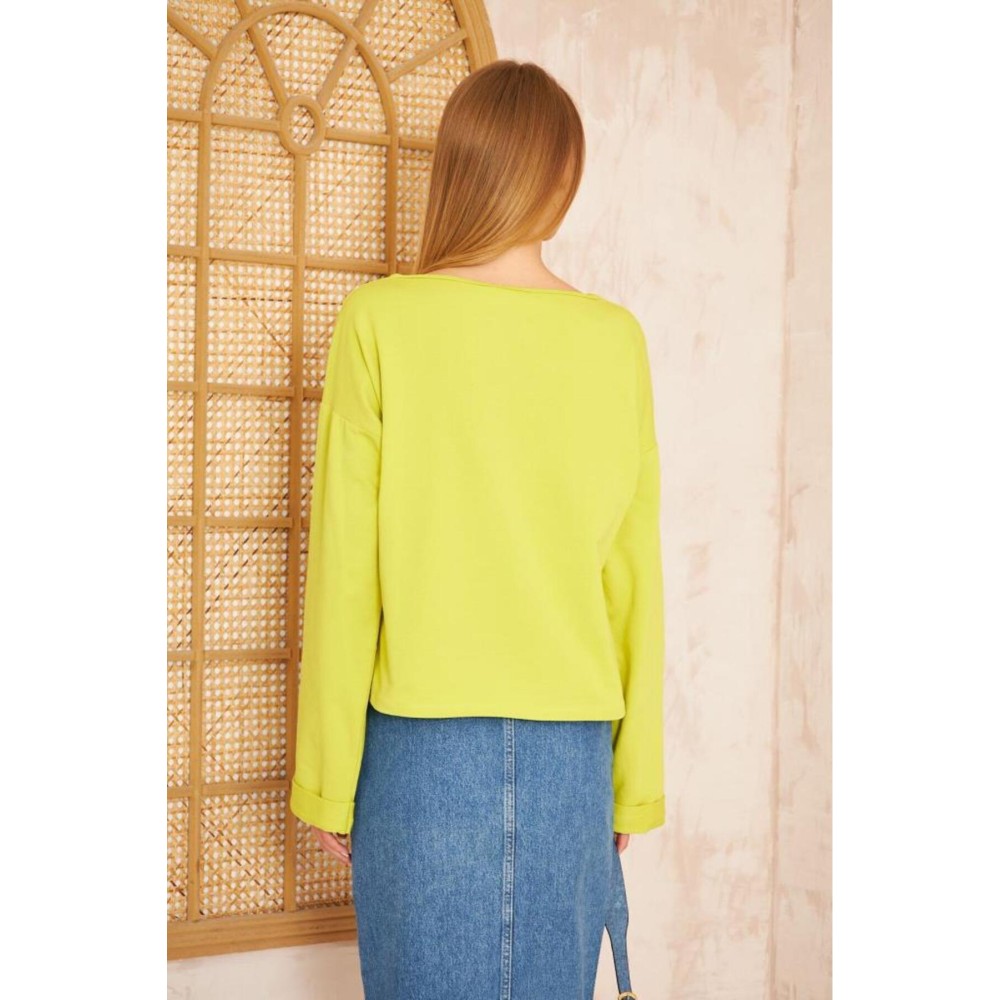 Pasaklı Giyim Pasaklı Giyim Kadın Duble Kol / Yakası Yırtmaçlı Salaş Sweatshirt Yağ Yeşili - Premium Kadın Giyim