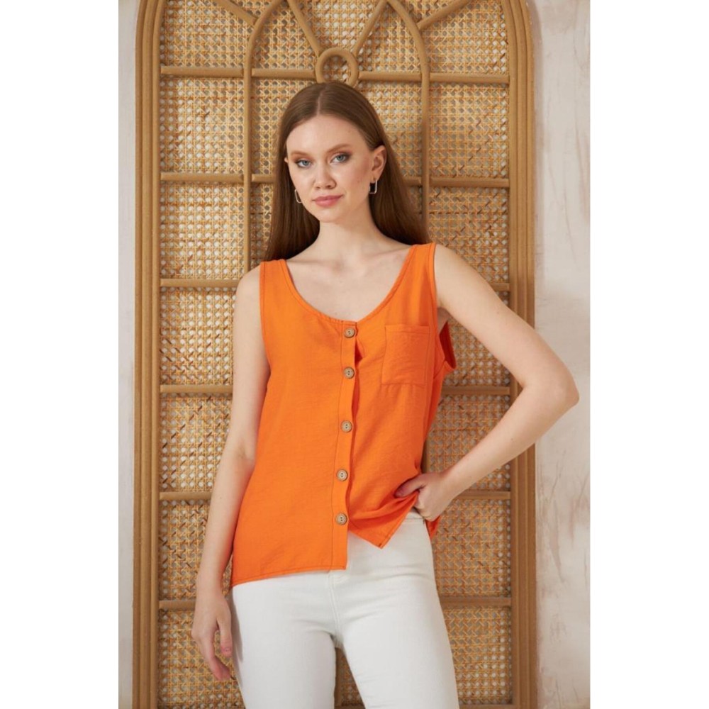Pasaklı Giyim Pasaklı Giyim Kadın Düğmeli Askılı Bluz Turuncu - Premium Kadın Giyim
