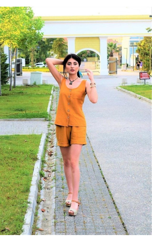 Pasaklı Giyim Kadın Düğmeli Askılı Bluz 2910290 Hardal