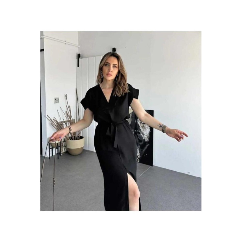 Pasaklı Giyim Pasaklı Giyim Kadın Yırtmaçlı Elbise Siyah - Premium Kadın Giyim