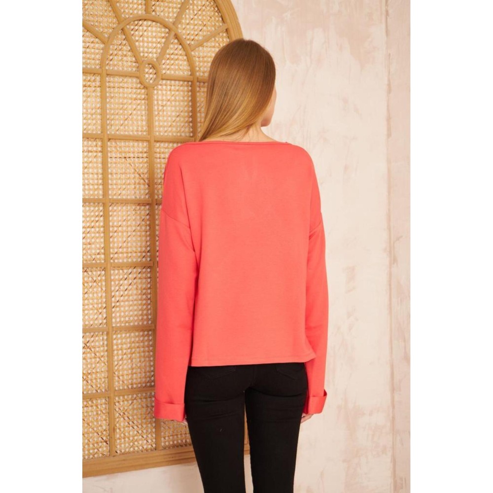 Pasaklı Giyim Pasaklı Giyim Kadın Duble Kol / Yakası Yırtmaçlı Salaş Sweatshirt Mercan - Premium Kadın Giyim