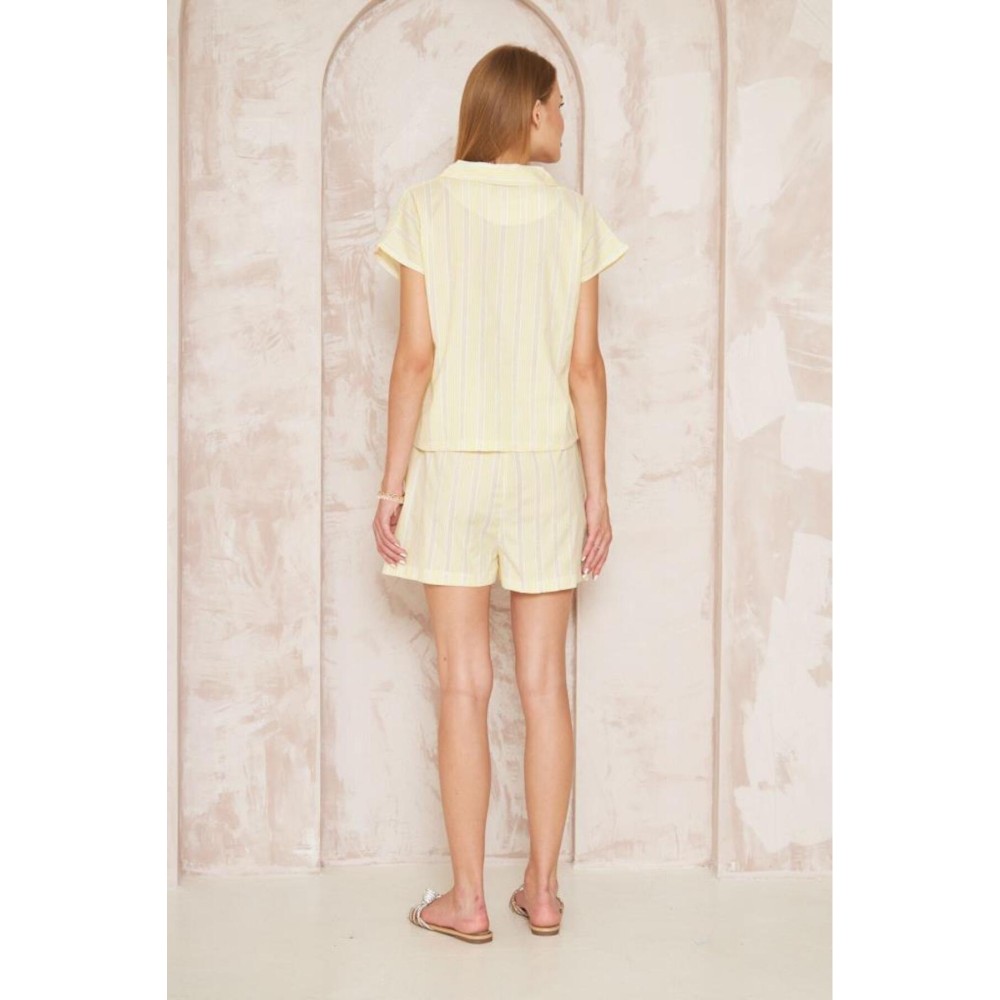 Pasaklı Giyim Pasaklı Giyim Kadın Gömlek-Şort Alt Üst Takım Sarı - Premium Kadın Giyim