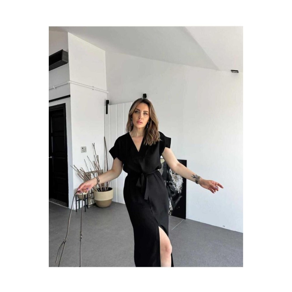 Pasaklı Giyim Pasaklı Giyim Kadın Yırtmaçlı Elbise Siyah - Premium Kadın Giyim