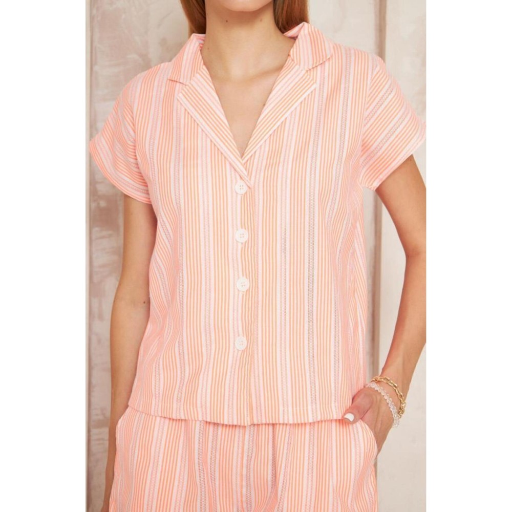 Pasaklı Giyim Pasaklı Giyim Kadın Gömlek-Şort Alt Üst Takım Turuncu - Premium Kadın Giyim