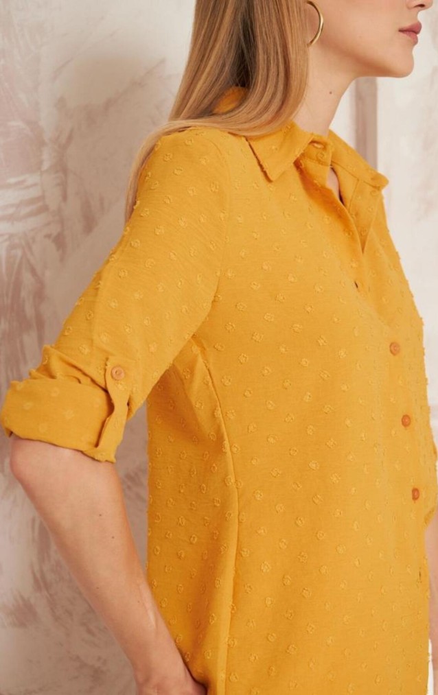 Pasaklı Giyim  Ponponlu Slim Fit Uzun Kollu Gömlek 3621240 Hardal