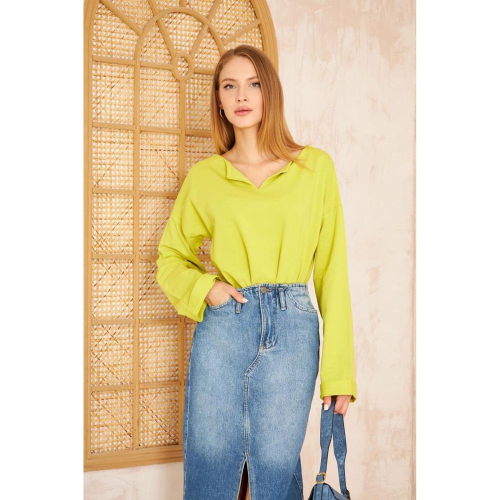 Pasaklı Giyim Pasaklı Giyim Kadın Duble Kol / Yakası Yırtmaçlı Salaş Sweatshirt Yağ Yeşili - Premium Kadın Giyim