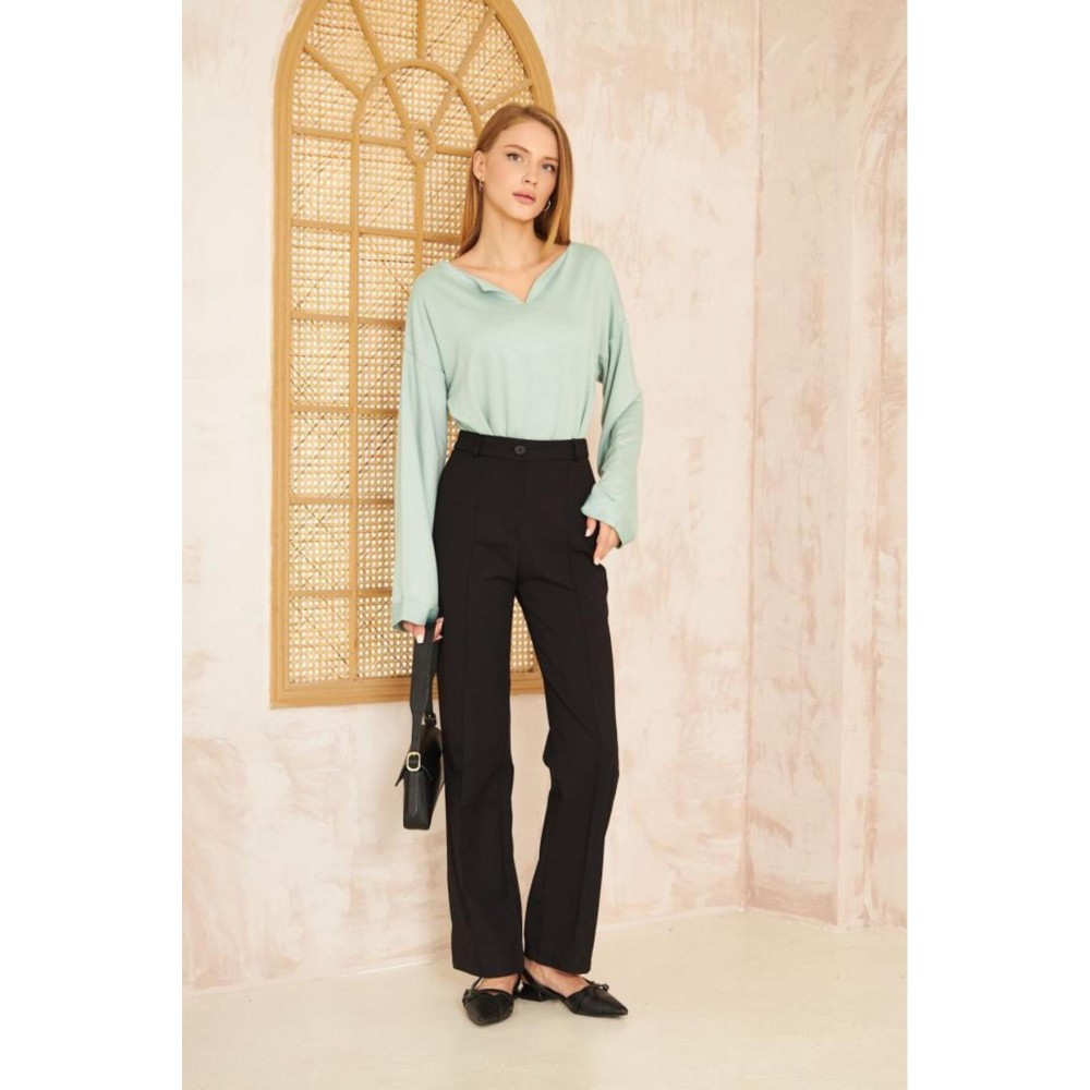 Pasaklı Giyim Pasaklı Giyim Kadın Duble Kol / Yakası Yırtmaçlı Salaş Sweatshirt Mint - Premium Kadın Giyim